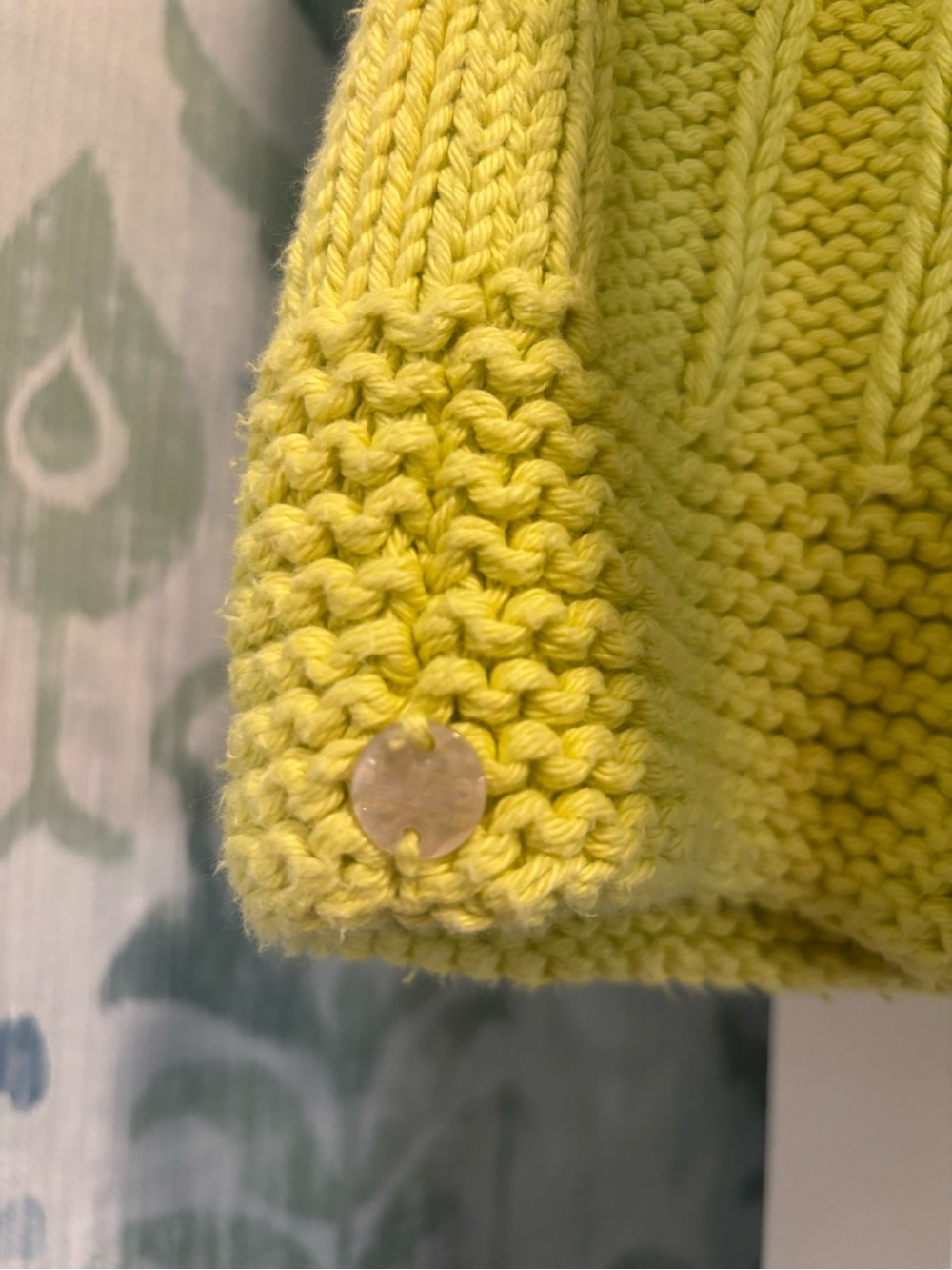 Pure Handknit Chartreuse Knit Cardigan with Decorative Buttons - Picture 8 of 8